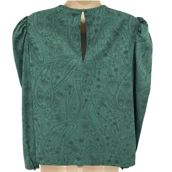 A New Day Women's Puff Sleeve Round Neck Paisley Green Blouse Top Choose S or M - Picture 2 of 13